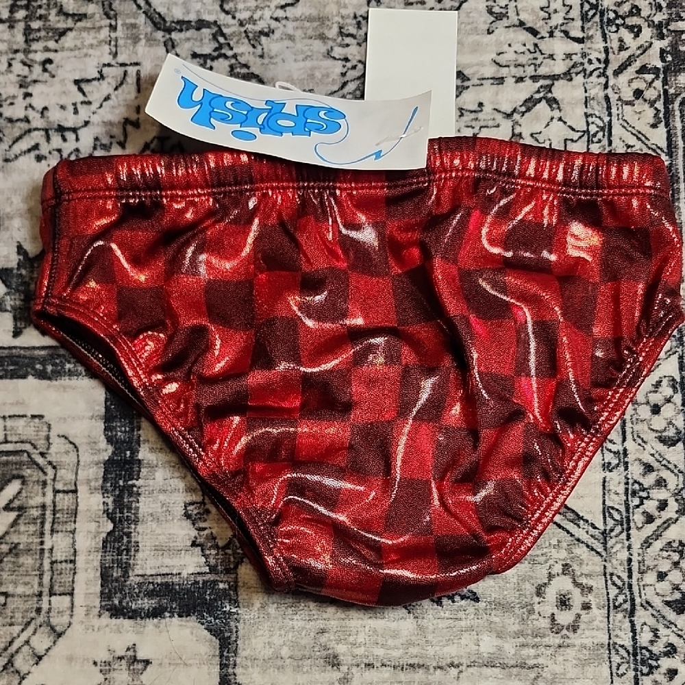 Splash Red Checkered Swim Trunks - Picture 2 of 6